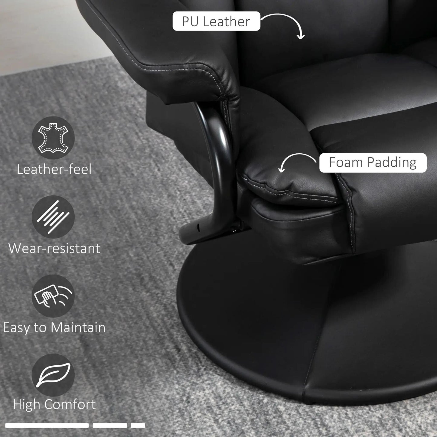 Fauteuil inclinable avec ottoman pivotant, similicuir