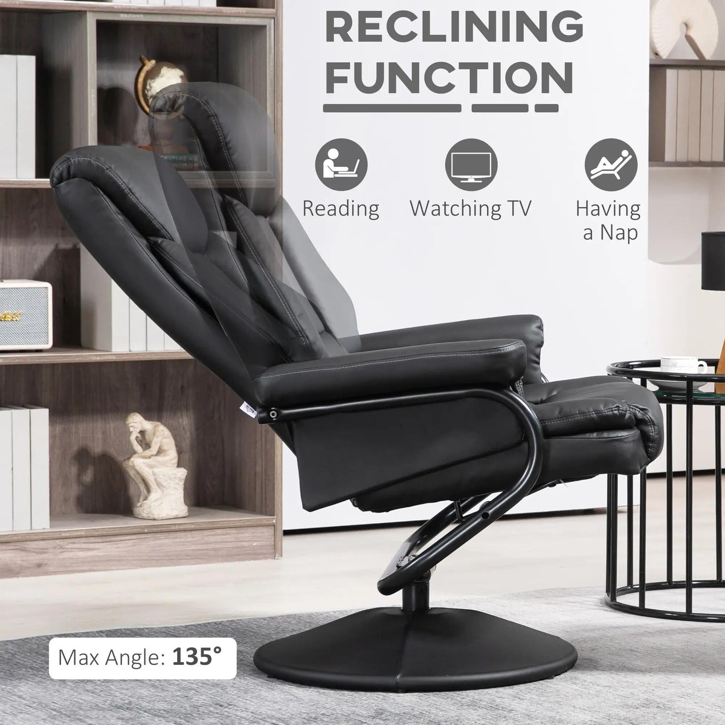 Fauteuil inclinable avec ottoman pivotant, similicuir