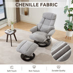 Fauteuil inclinable avec repose-pieds, pivotant à 360°, tissu chenille, siège chauffant et dossier réglable à 140°