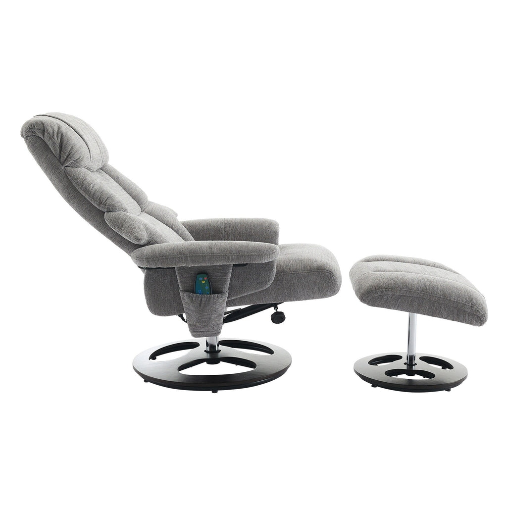Fauteuil inclinable avec repose-pieds, pivotant à 360°, tissu chenille, siège chauffant et dossier réglable à 140°