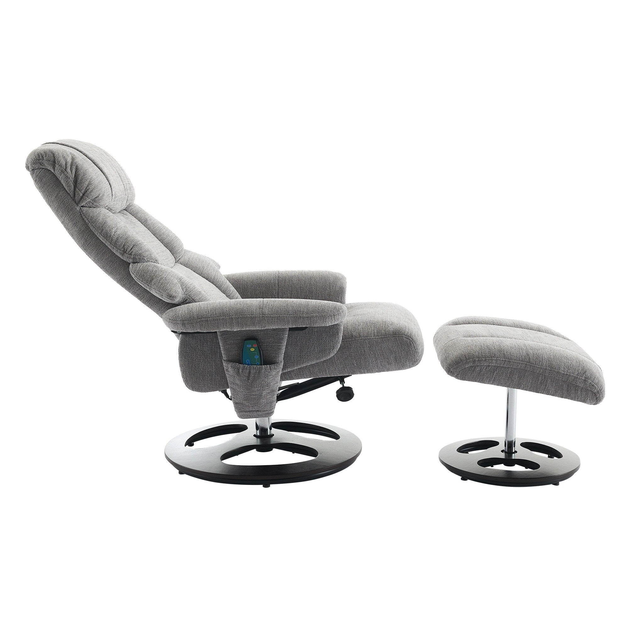 Fauteuil inclinable avec repose-pieds, pivotant à 360°, tissu chenille, siège chauffant et dossier réglable à 140°