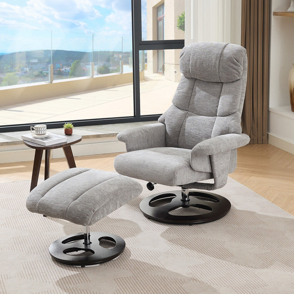 Fauteuil inclinable avec repose-pieds, pivotant à 360°, tissu chenille, siège chauffant et dossier réglable à 140°