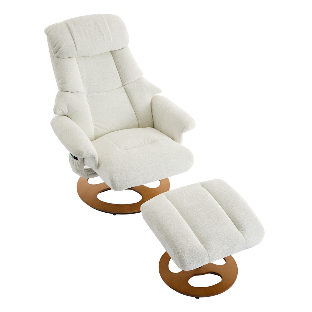 Fauteuil inclinable avec repose-pieds, pivotant à 360°, tissu chenille, siège chauffant et dossier réglable à 140°