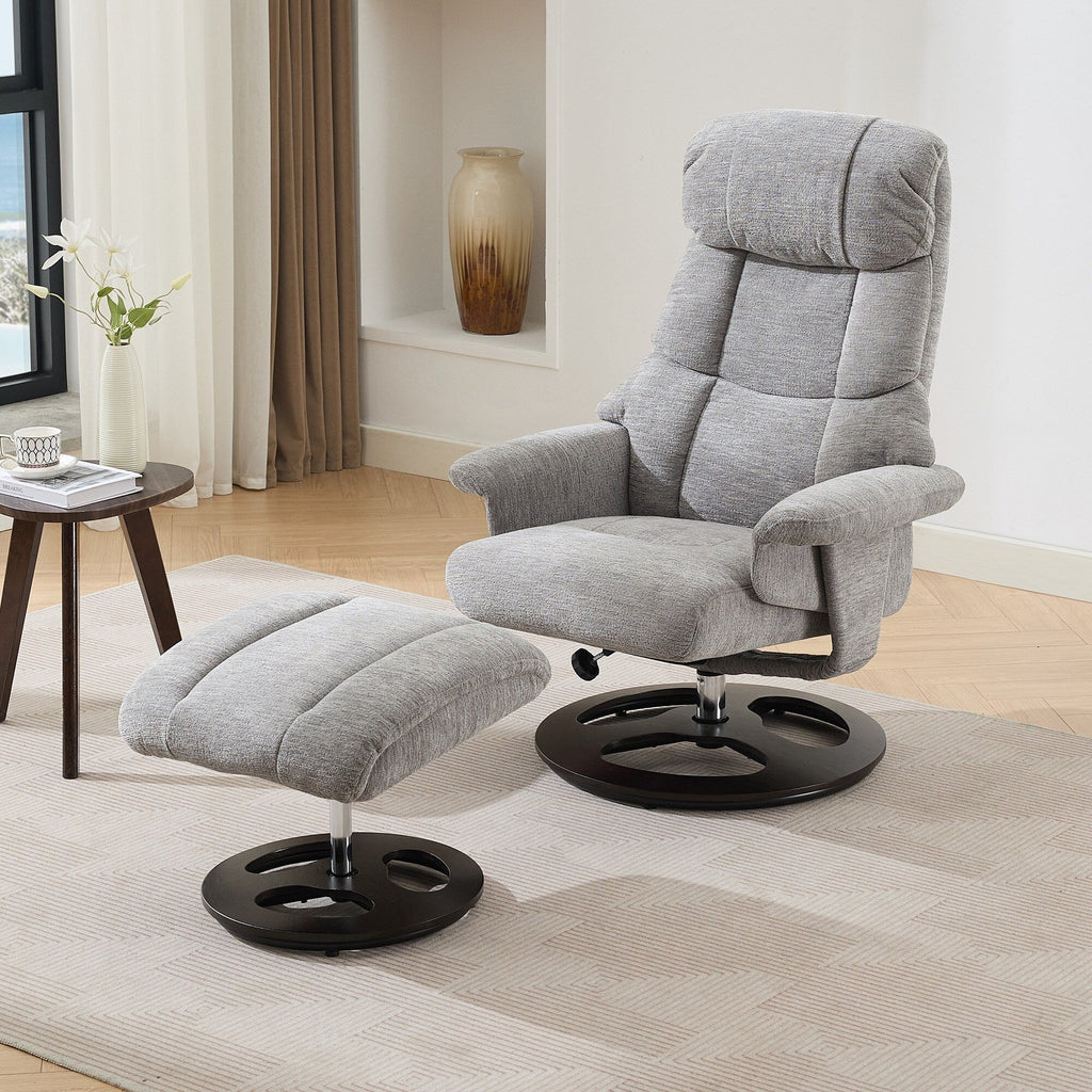 Fauteuil inclinable avec repose-pieds, pivotant à 360°, tissu chenille, siège chauffant et dossier réglable à 140°