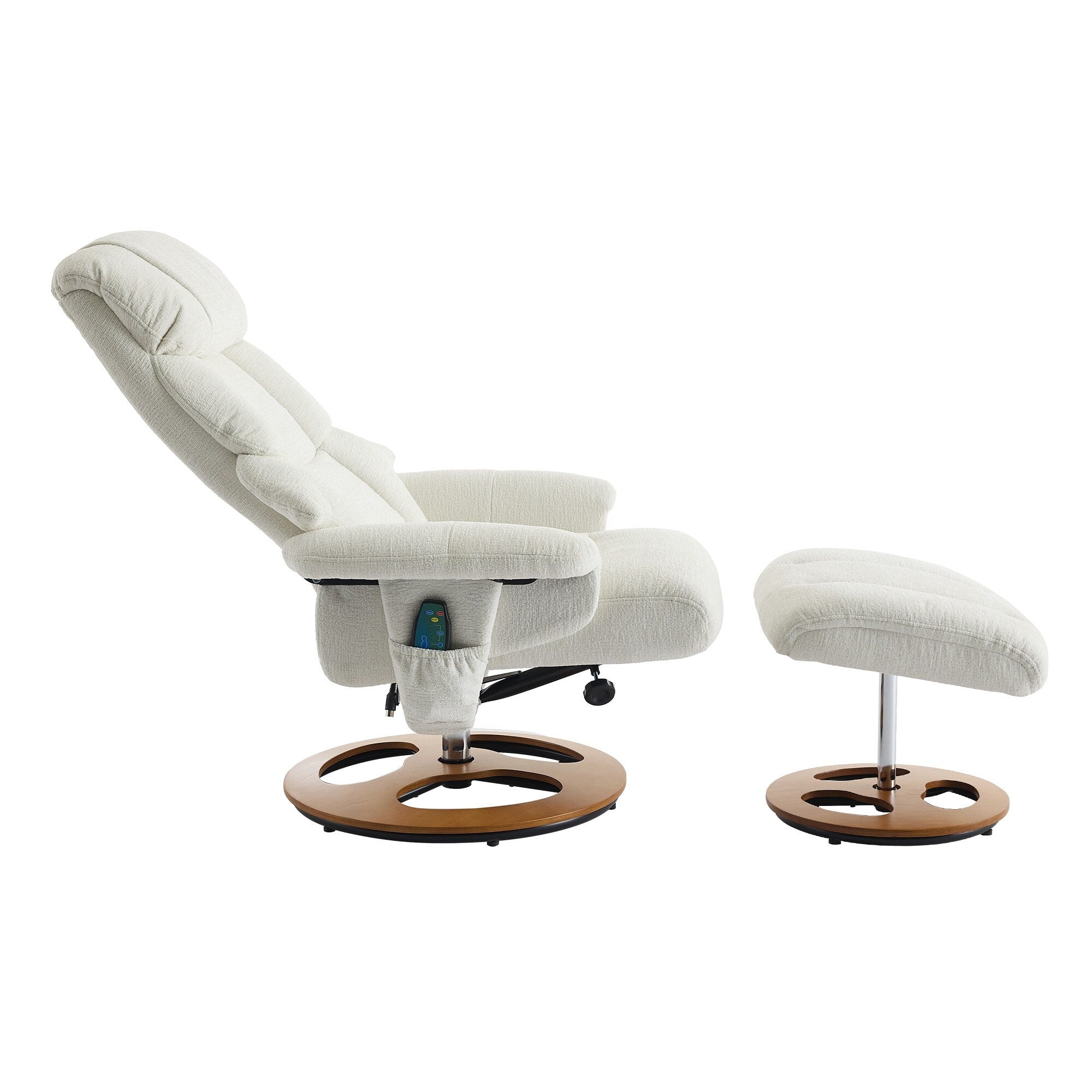 Fauteuil inclinable avec repose-pieds, pivotant à 360°, tissu chenille, siège chauffant et dossier réglable à 140°