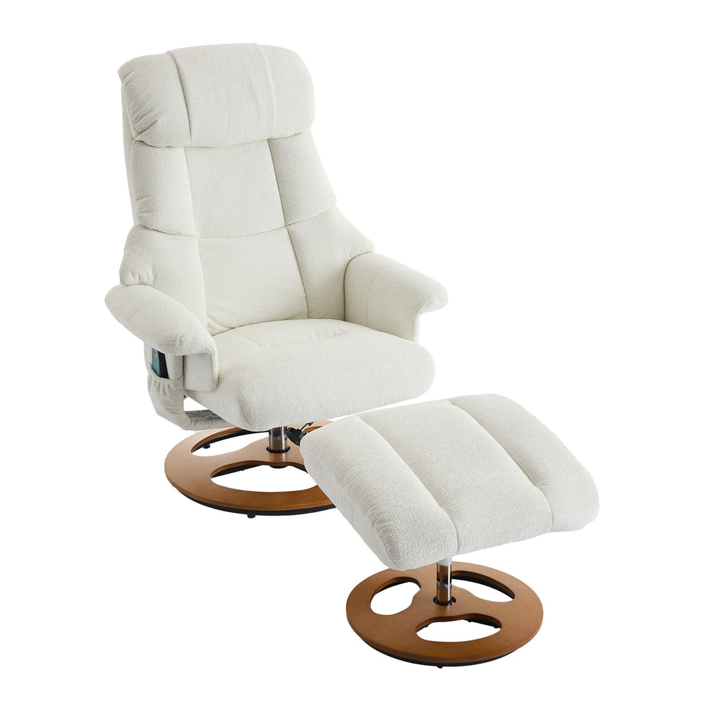 Fauteuil inclinable avec repose-pieds, pivotant à 360°, tissu chenille, siège chauffant et dossier réglable à 140°