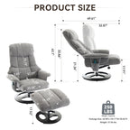 Fauteuil inclinable avec repose-pieds, pivotant à 360°, tissu chenille, siège chauffant et dossier réglable à 140°