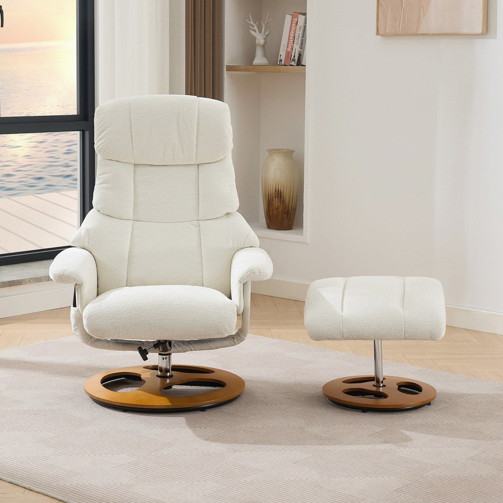 Fauteuil inclinable avec repose-pieds, pivotant à 360°, tissu chenille, siège chauffant et dossier réglable à 140°