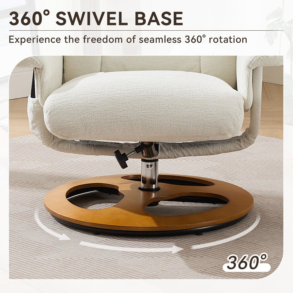 Fauteuil inclinable avec repose-pieds, pivotant à 360°, tissu chenille, siège chauffant et dossier réglable à 140°