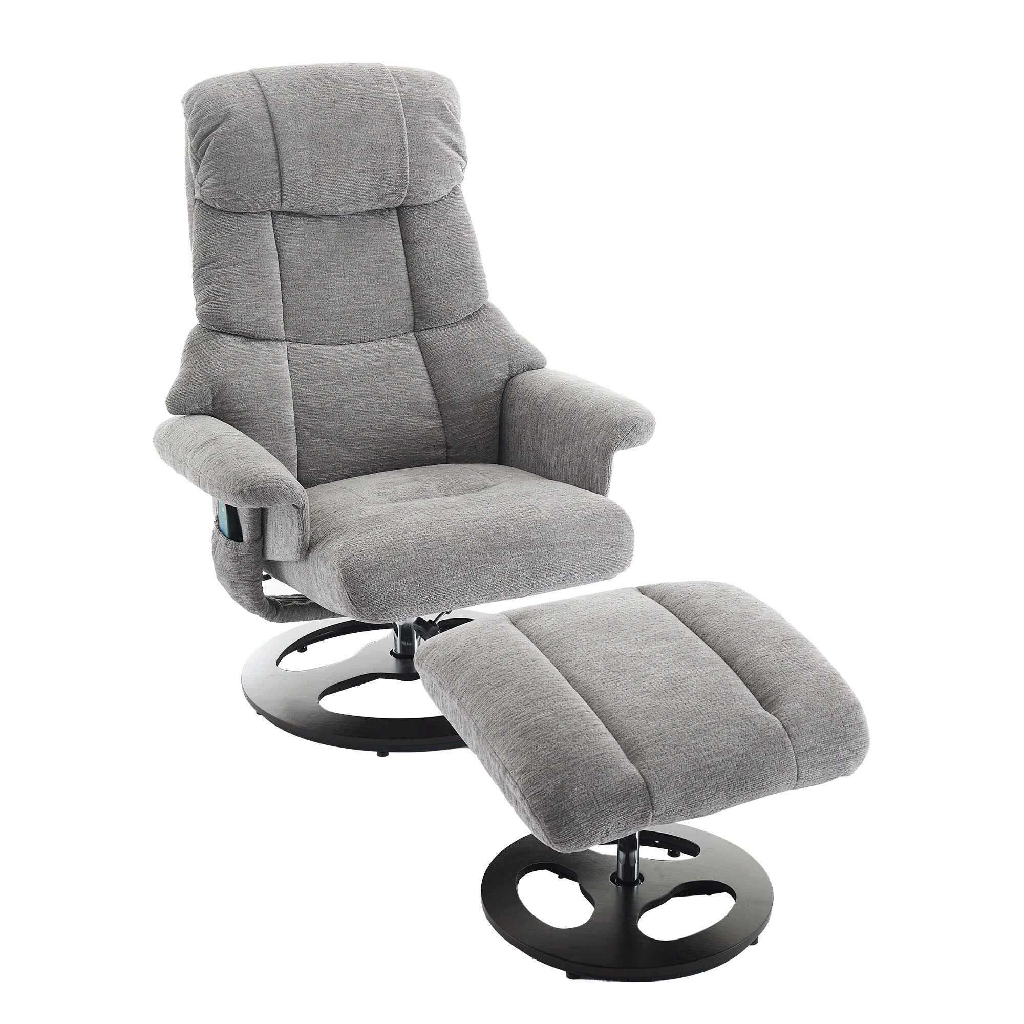 Fauteuil inclinable avec repose-pieds, pivotant à 360°, tissu chenille, siège chauffant et dossier réglable à 140°
