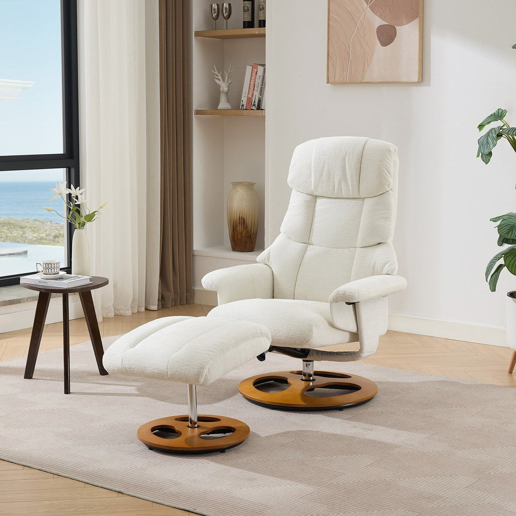 Fauteuil inclinable avec repose-pieds, pivotant à 360°, tissu chenille, siège chauffant et dossier réglable à 140°