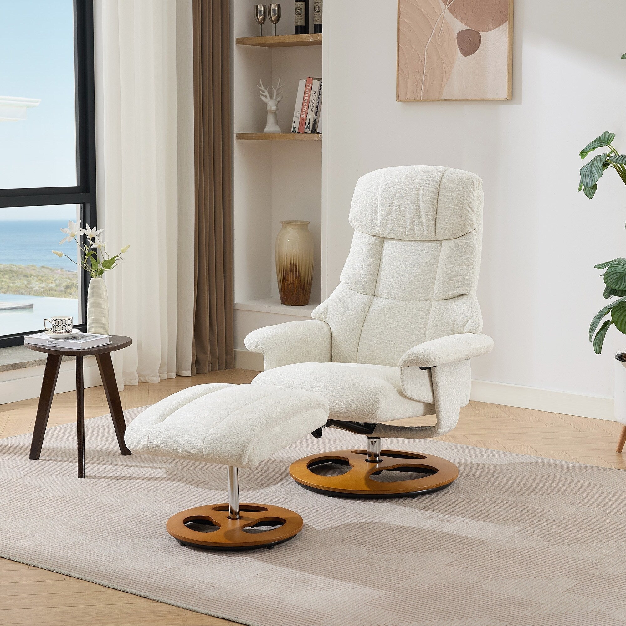 Fauteuil inclinable avec repose-pieds, pivotant à 360°, tissu chenille, siège chauffant et dossier réglable à 140°
