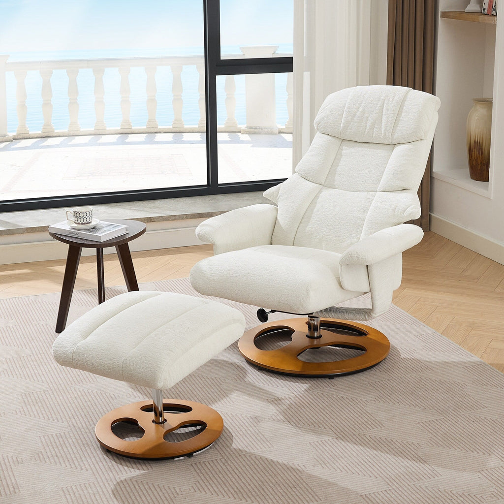 Fauteuil inclinable avec repose-pieds, pivotant à 360°, tissu chenille, siège chauffant et dossier réglable à 140°