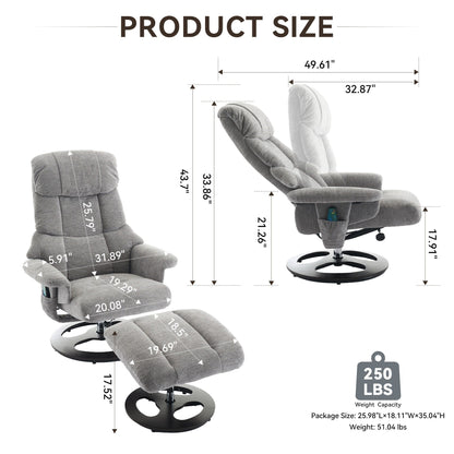 Fauteuil inclinable avec repose-pieds, fauteuil de salon pivotant à 360° moderne avec repose-pieds, tissu chenille, massage par vibrations à 5 points