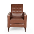 Fauteuil inclinable en bois de bouleau, capitonné marron, similicuir à coutures gaufrées