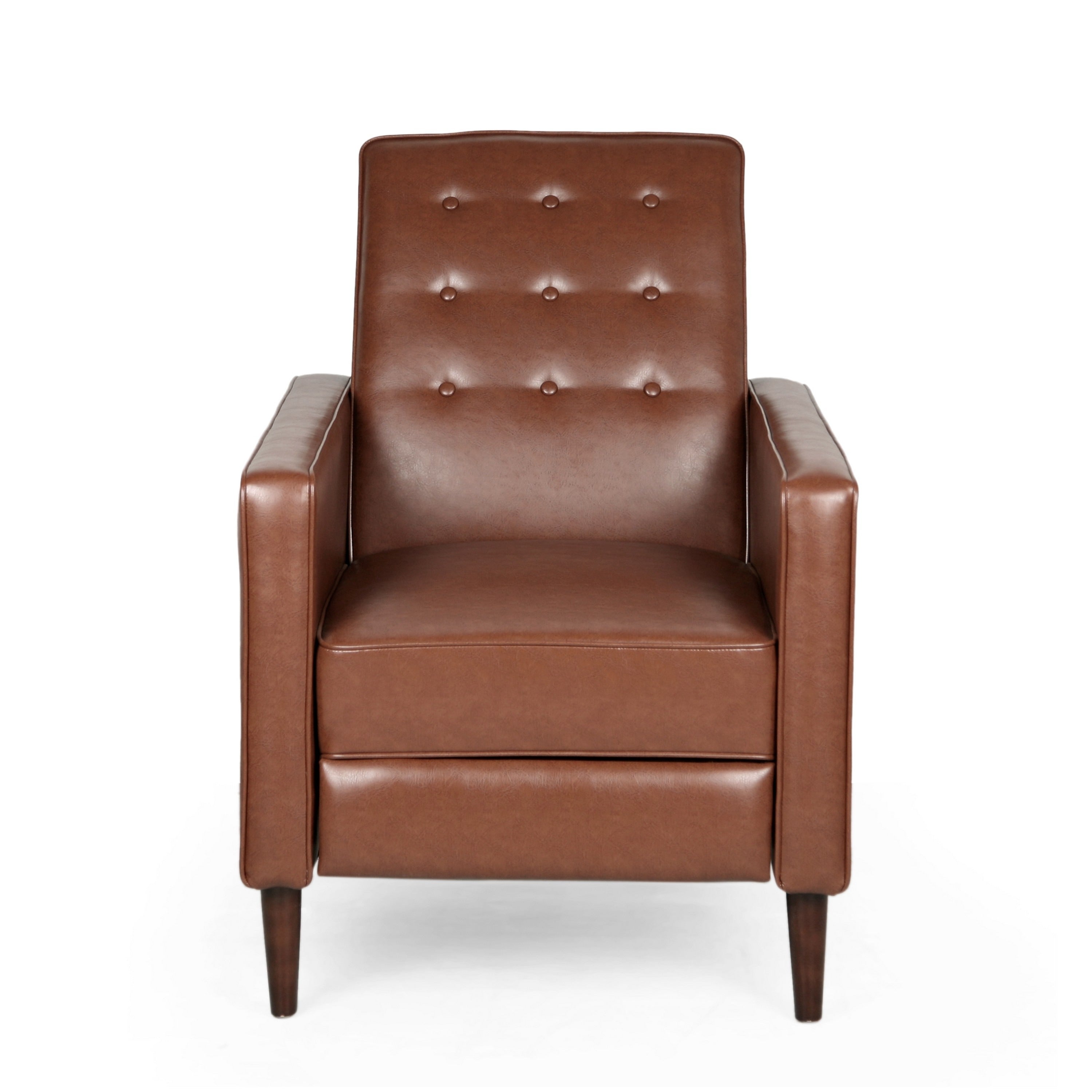 Fauteuil inclinable en bois de bouleau, capitonné marron, similicuir à coutures gaufrées