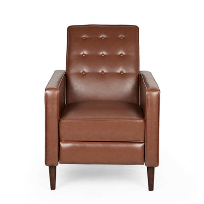 Fauteuil inclinable en bois de bouleau, capitonné marron, similicuir à coutures gaufrées