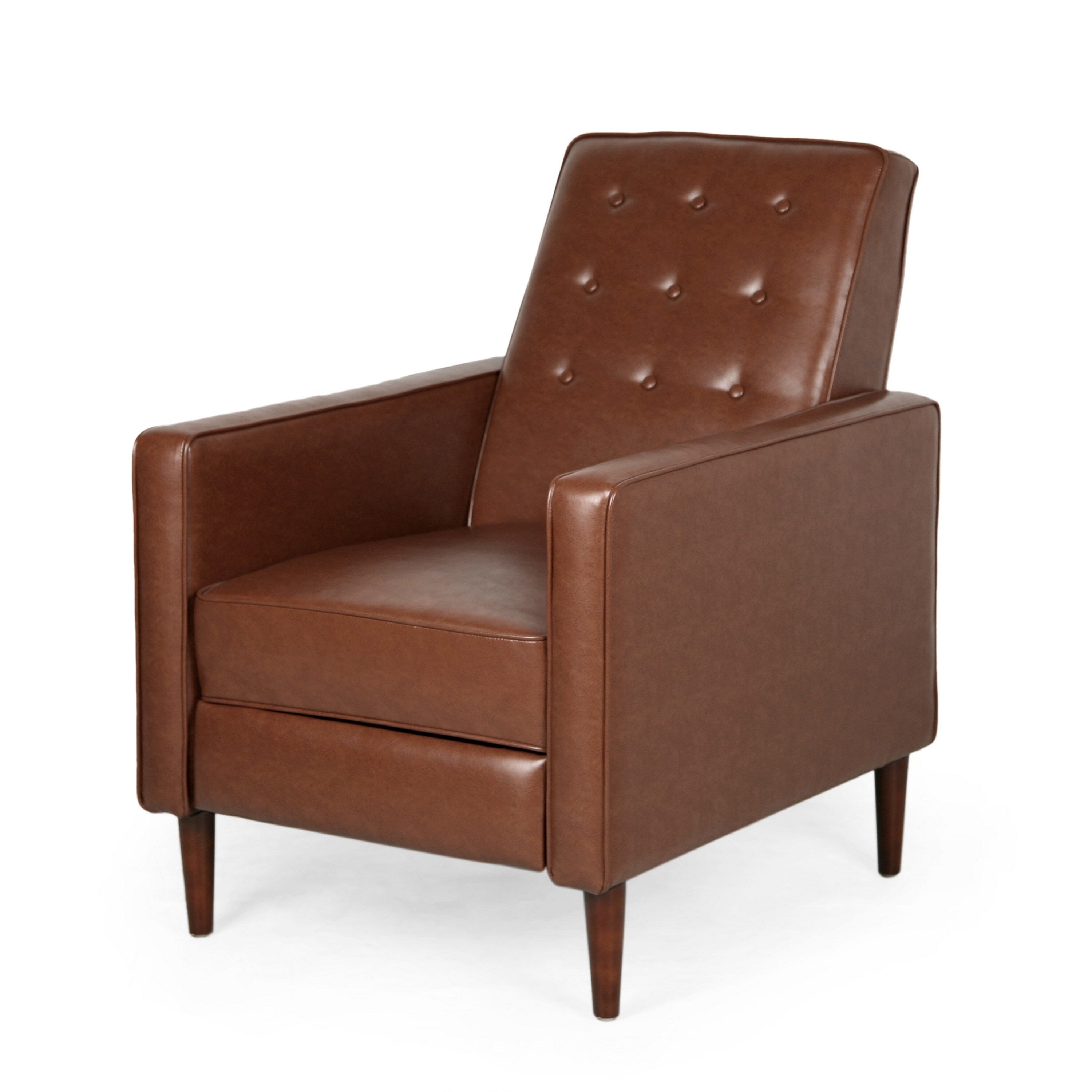 Fauteuil inclinable en bois de bouleau, capitonné marron, similicuir à coutures gaufrées