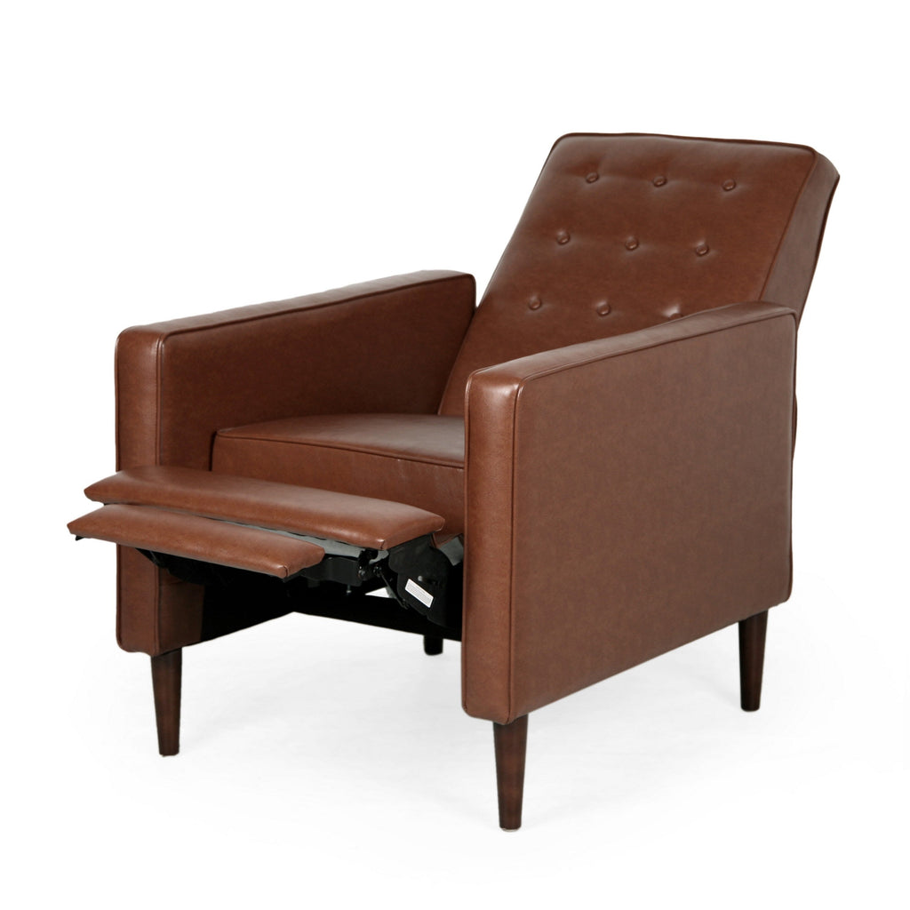 Fauteuil inclinable en bois de bouleau, capitonné marron, similicuir à coutures gaufrées