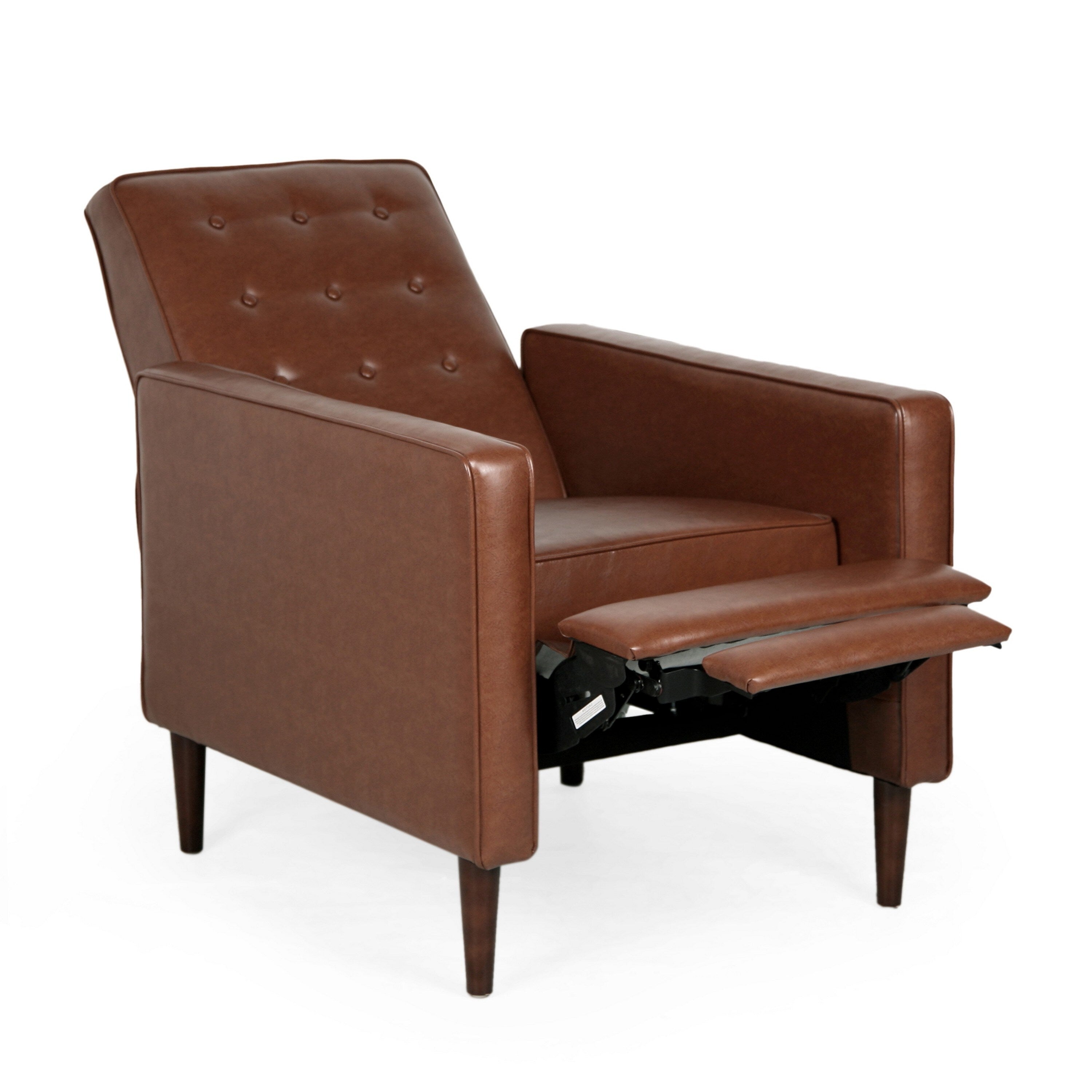 Fauteuil inclinable en bois de bouleau, capitonné marron, similicuir à coutures gaufrées