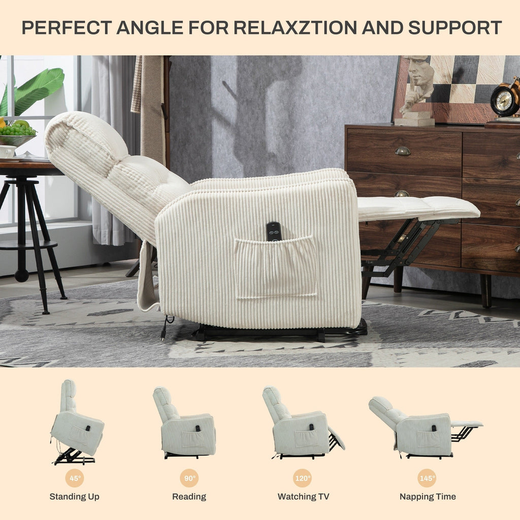 Fauteuil inclinable électrique pour adultes, avec coussin de siège à ressorts ensachés et poche latérale
