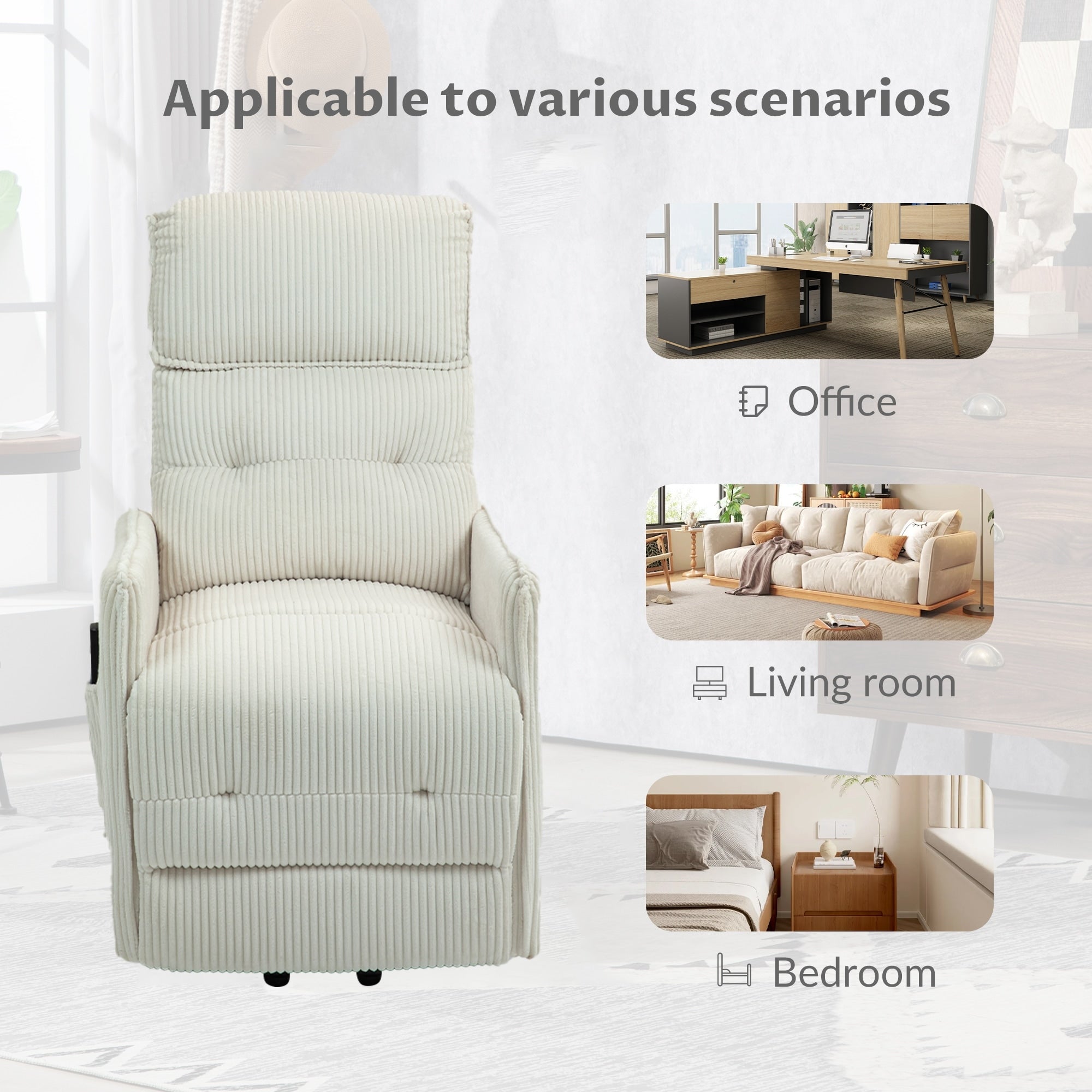 Fauteuil inclinable électrique pour adultes, avec coussin de siège à ressorts ensachés et poche latérale
