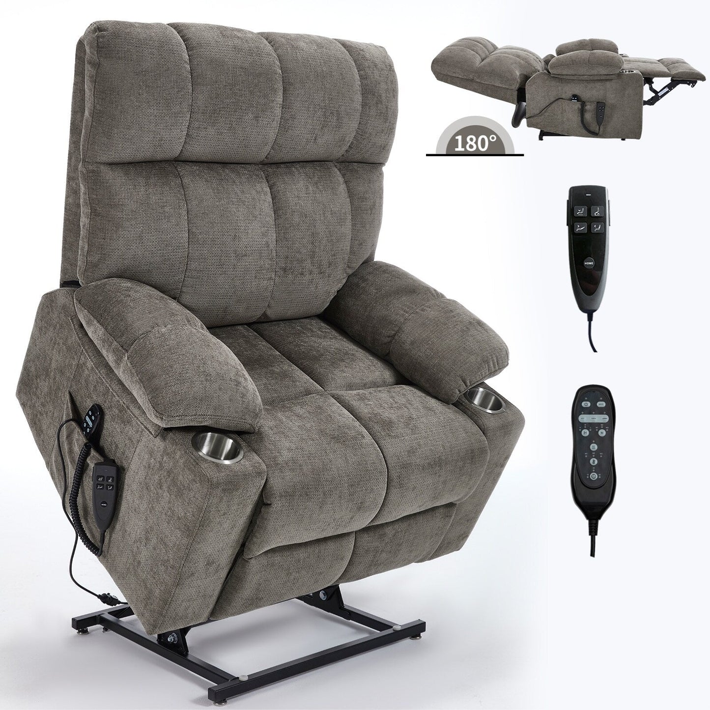 Fauteuil inclinable, mécanisme de mouvement robuste avec massage par vibration à 8 points et chauffage lombaire, deux porte-gobelets