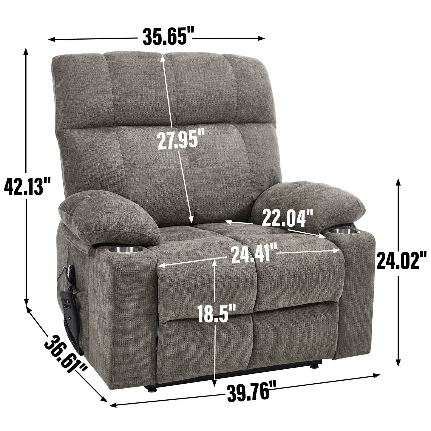 Fauteuil inclinable, mécanisme de mouvement robuste avec massage par vibration à 8 points et chauffage lombaire, deux porte-gobelets