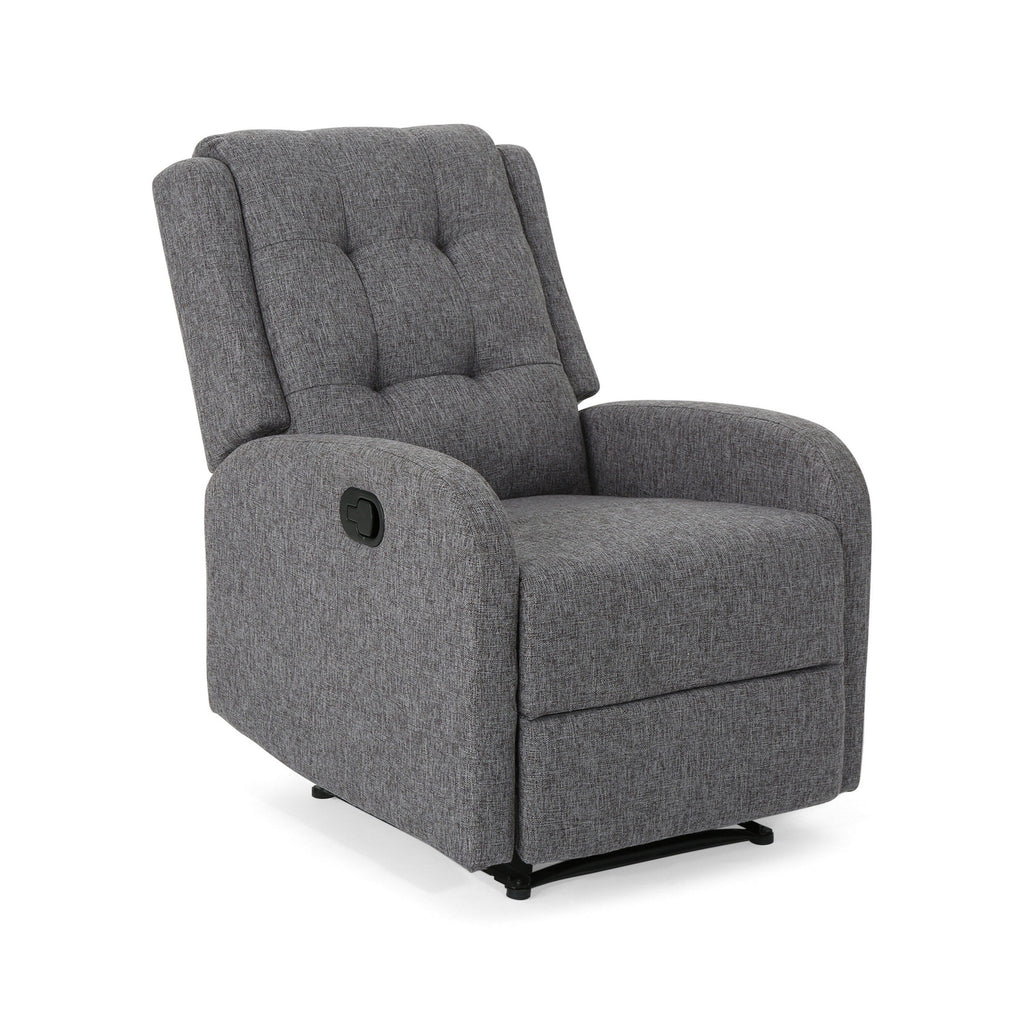 Fauteuil inclinable, tirette manuelle, tissu gris anthracite capitonné à boutons