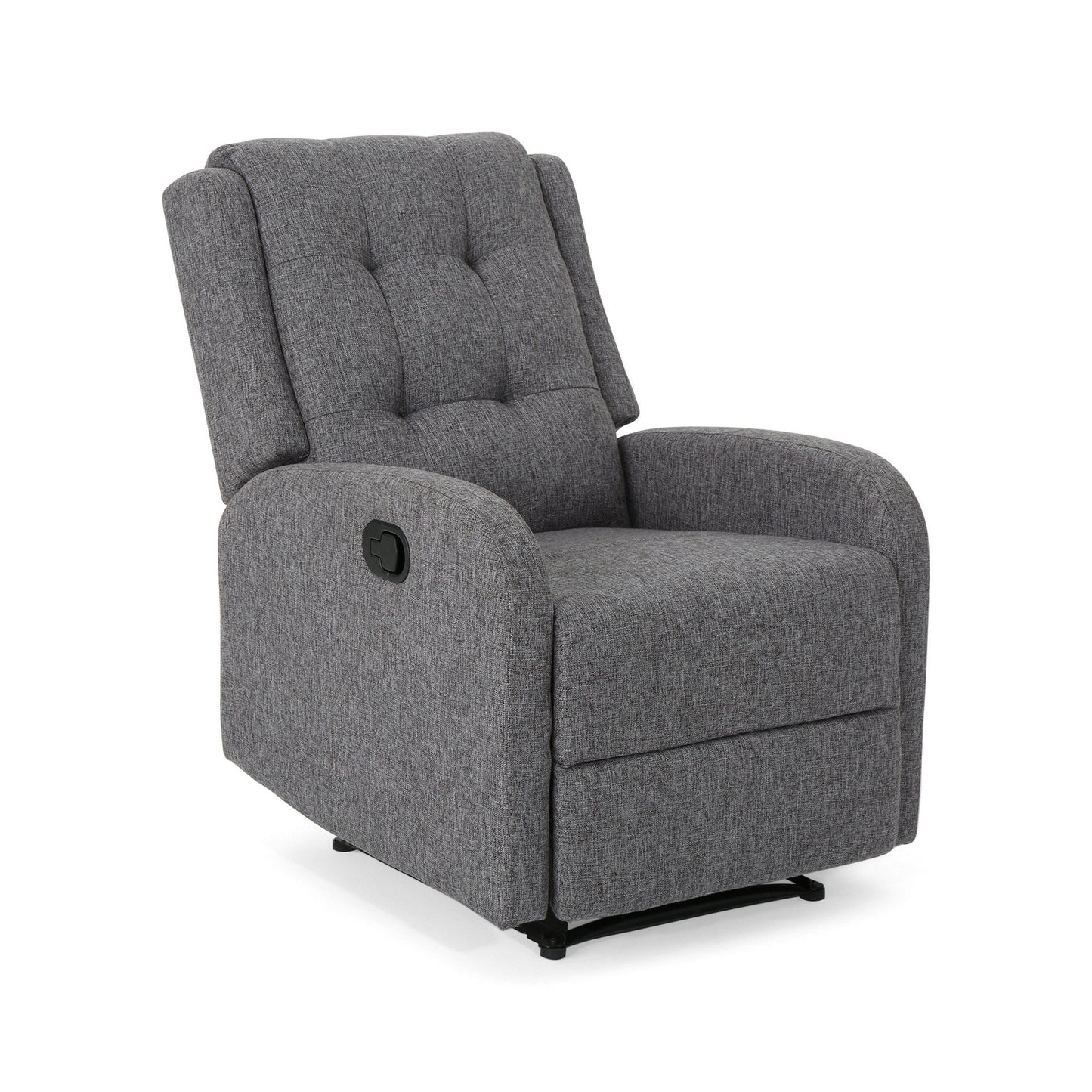 Fauteuil inclinable, tirette manuelle, tissu gris anthracite capitonné à boutons