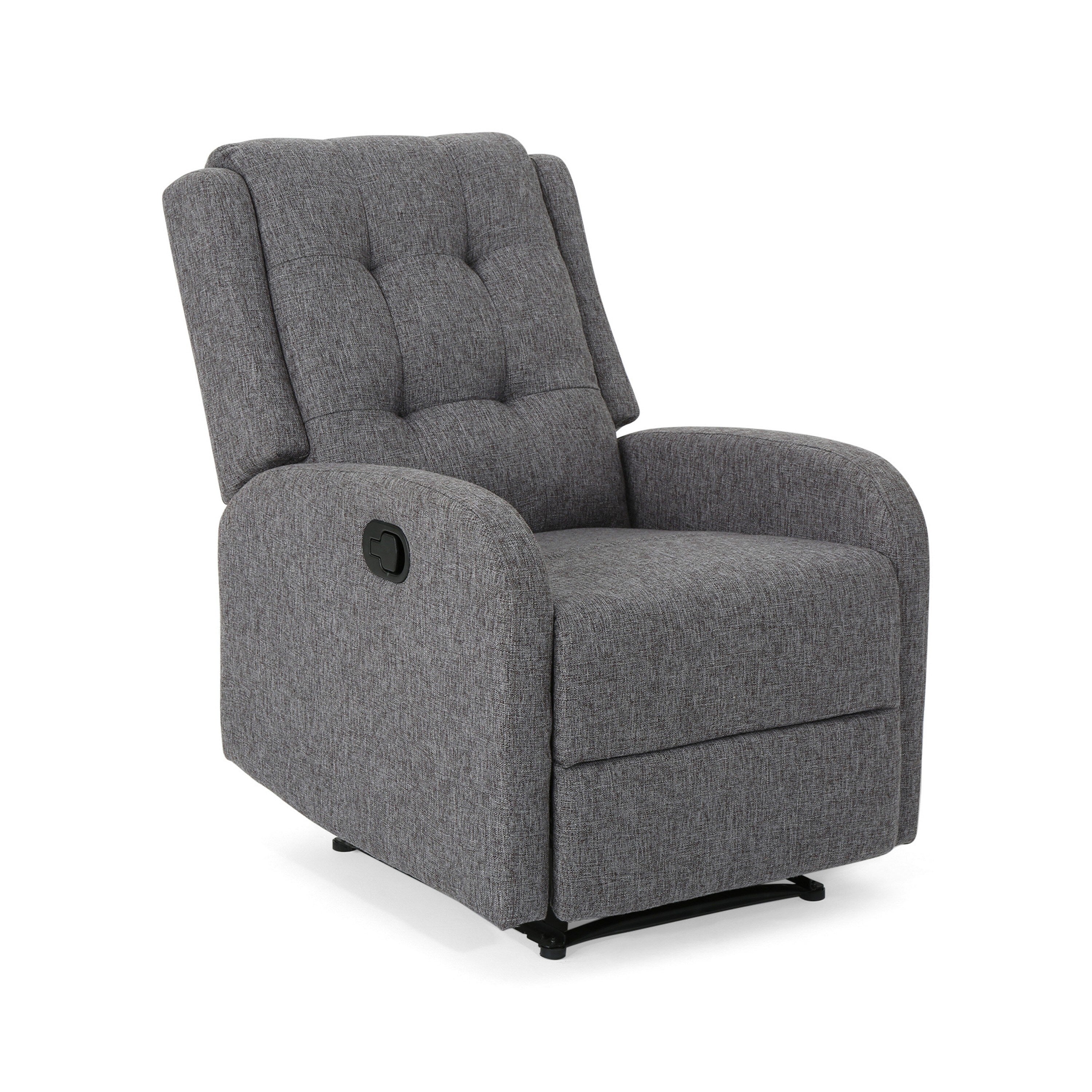 Fauteuil inclinable, tirette manuelle, tissu gris anthracite capitonné à boutons