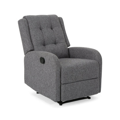 Fauteuil inclinable, tirette manuelle, tissu gris anthracite capitonné à boutons