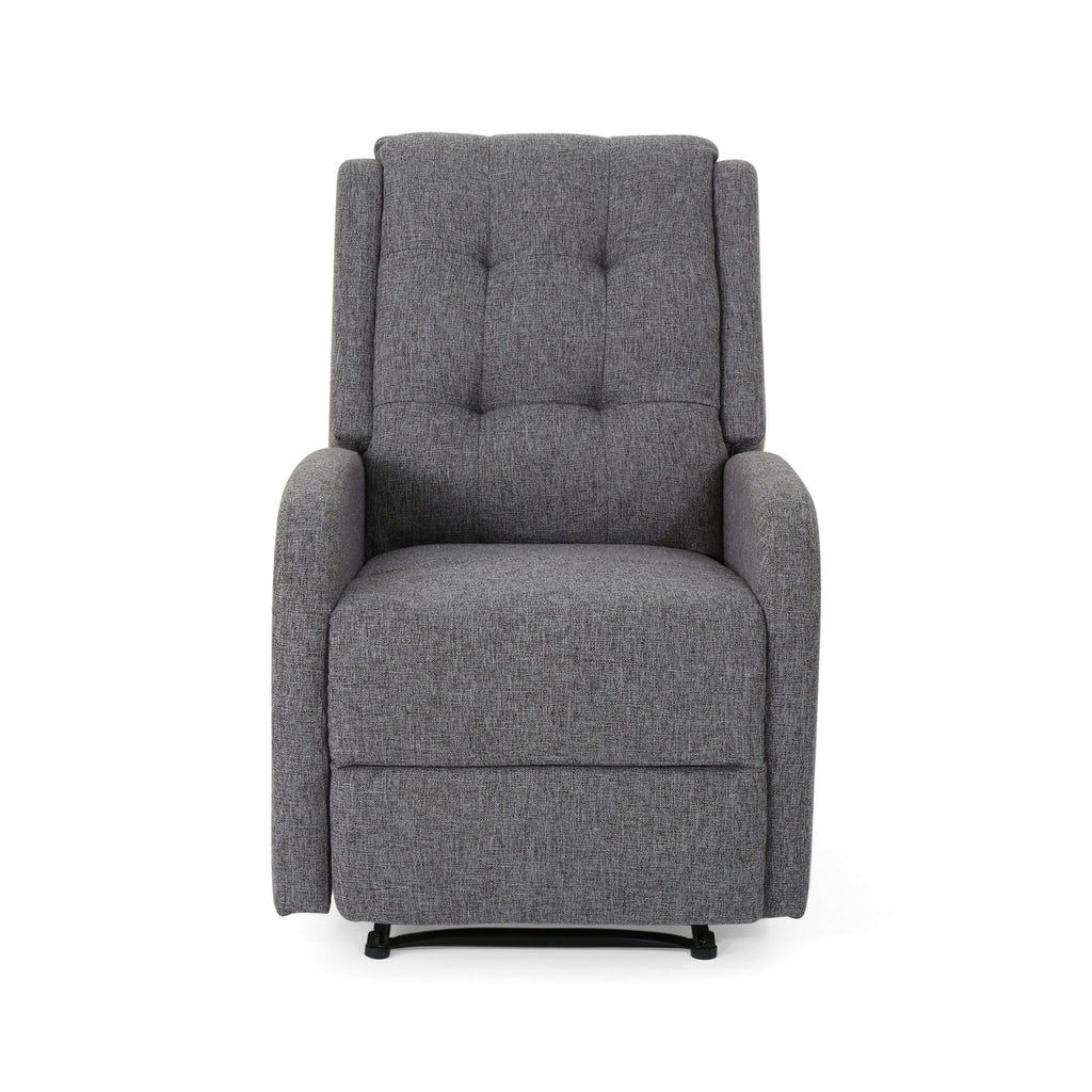 Fauteuil inclinable, tirette manuelle, tissu gris anthracite capitonné à boutons