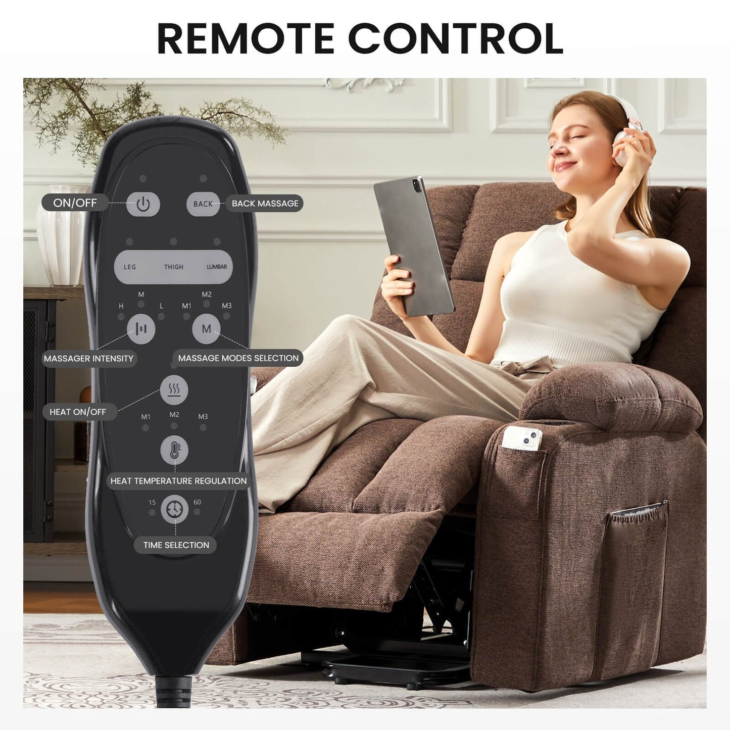 Fauteuil inclinable, fauteuil de massage inclinable avec chauffage, fauteuil électrique releveur pour home cinéma, pour salon