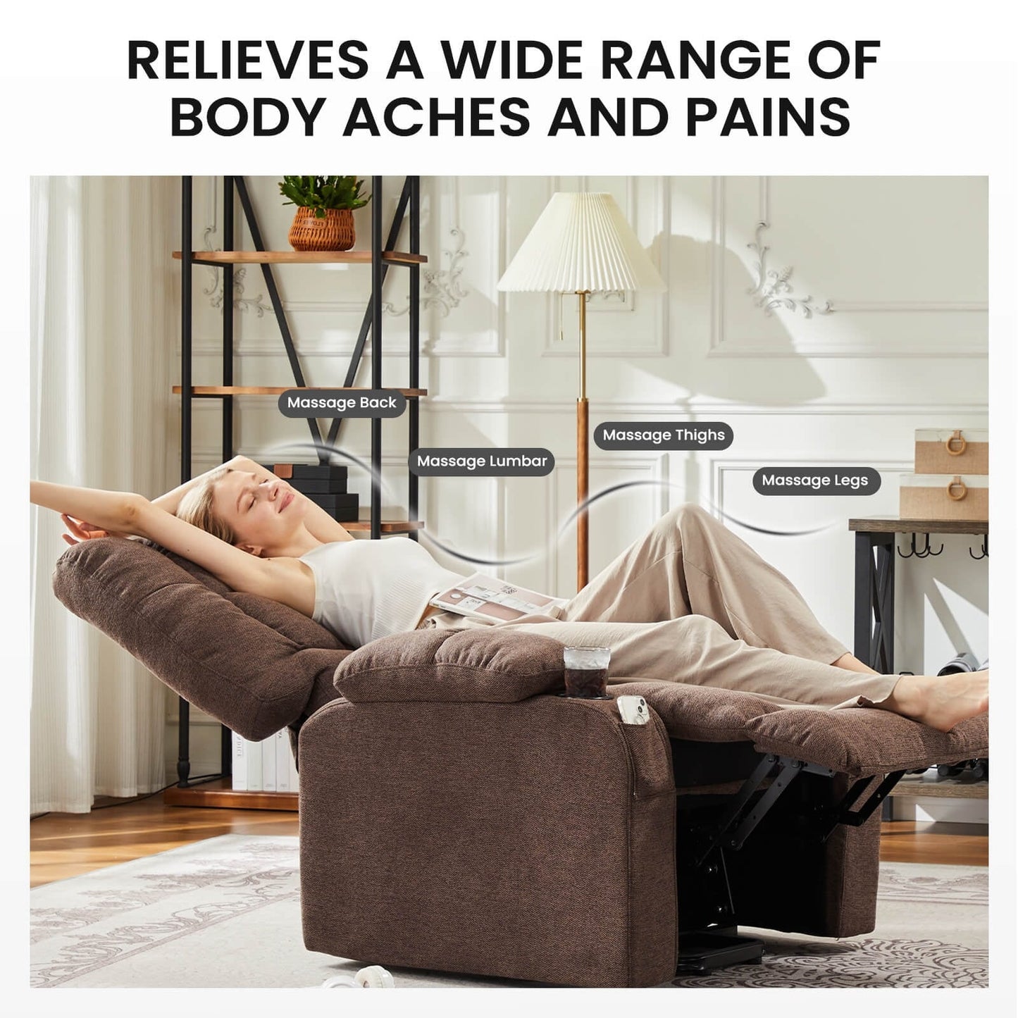 Fauteuil inclinable, fauteuil de massage inclinable avec chauffage, fauteuil électrique releveur pour home cinéma, pour salon