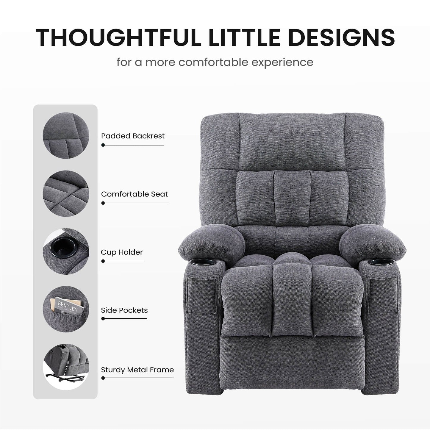 Fauteuil inclinable, fauteuil de massage inclinable avec chauffage, fauteuil électrique releveur pour home cinéma, pour salon