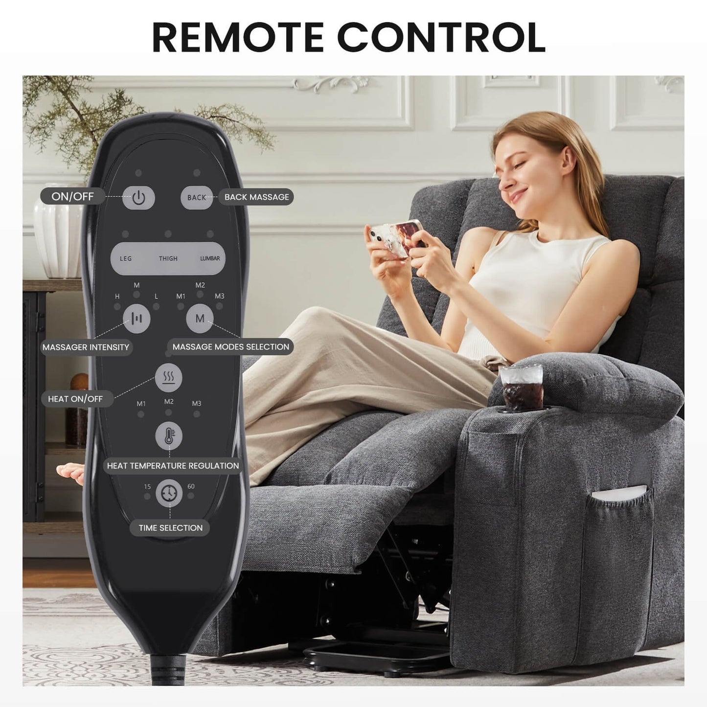 Fauteuil inclinable, fauteuil de massage inclinable avec chauffage, fauteuil électrique releveur pour home cinéma, pour salon