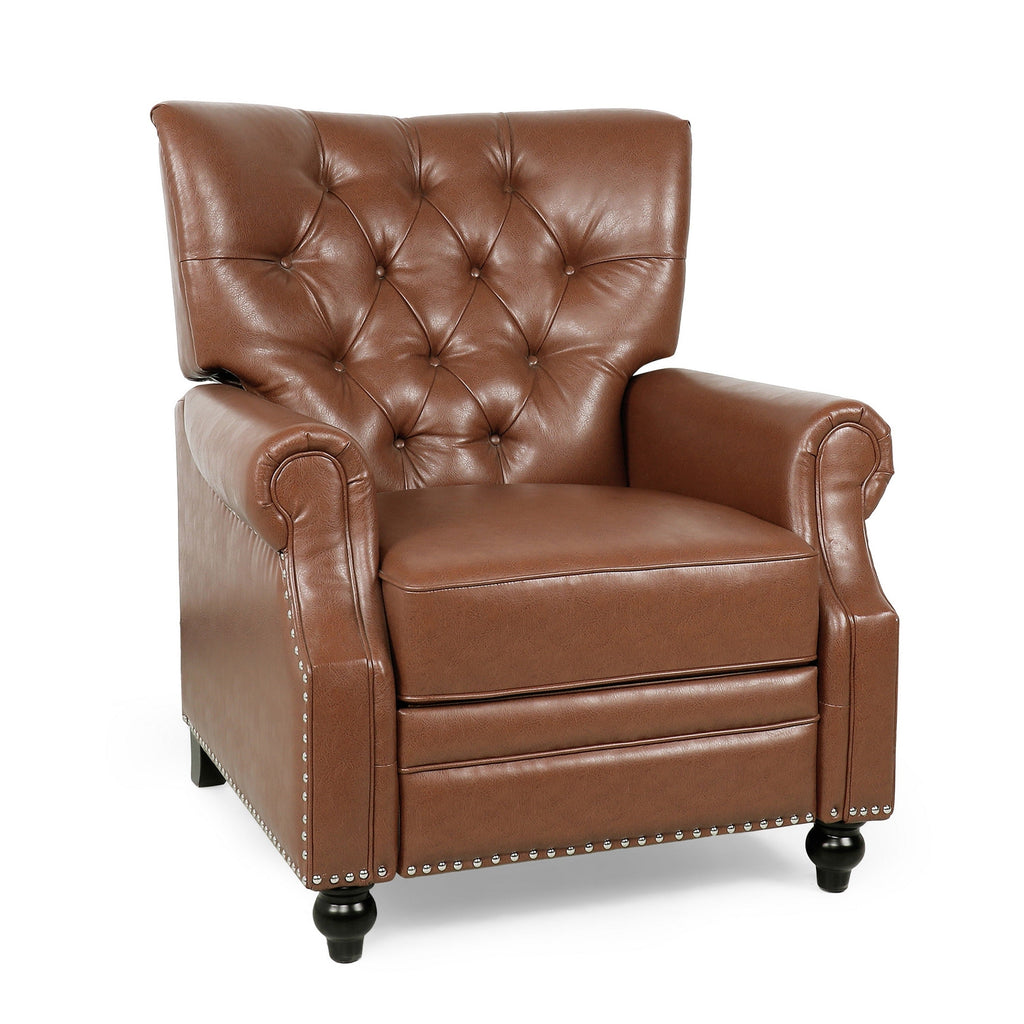 Fauteuil inclinable, pieds tournés, similicuir capitonné marron clair