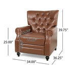 Fauteuil inclinable, pieds tournés, similicuir capitonné marron clair