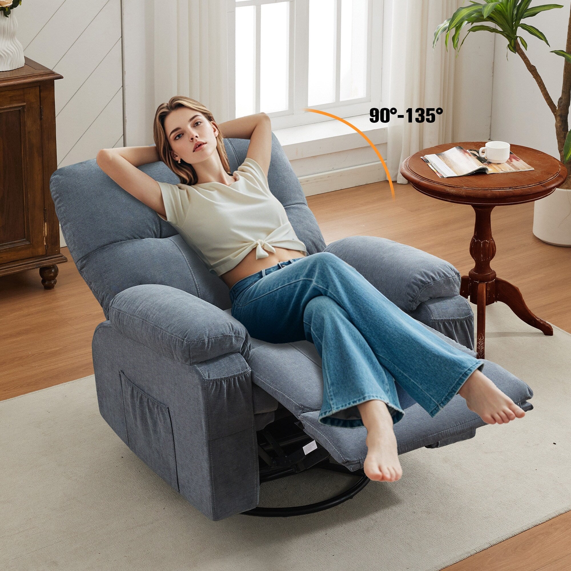 Fauteuil inclinable pivotant à 360 degrés, équipé d'un coussin et d'un dossier moelleux, fauteuil confortable