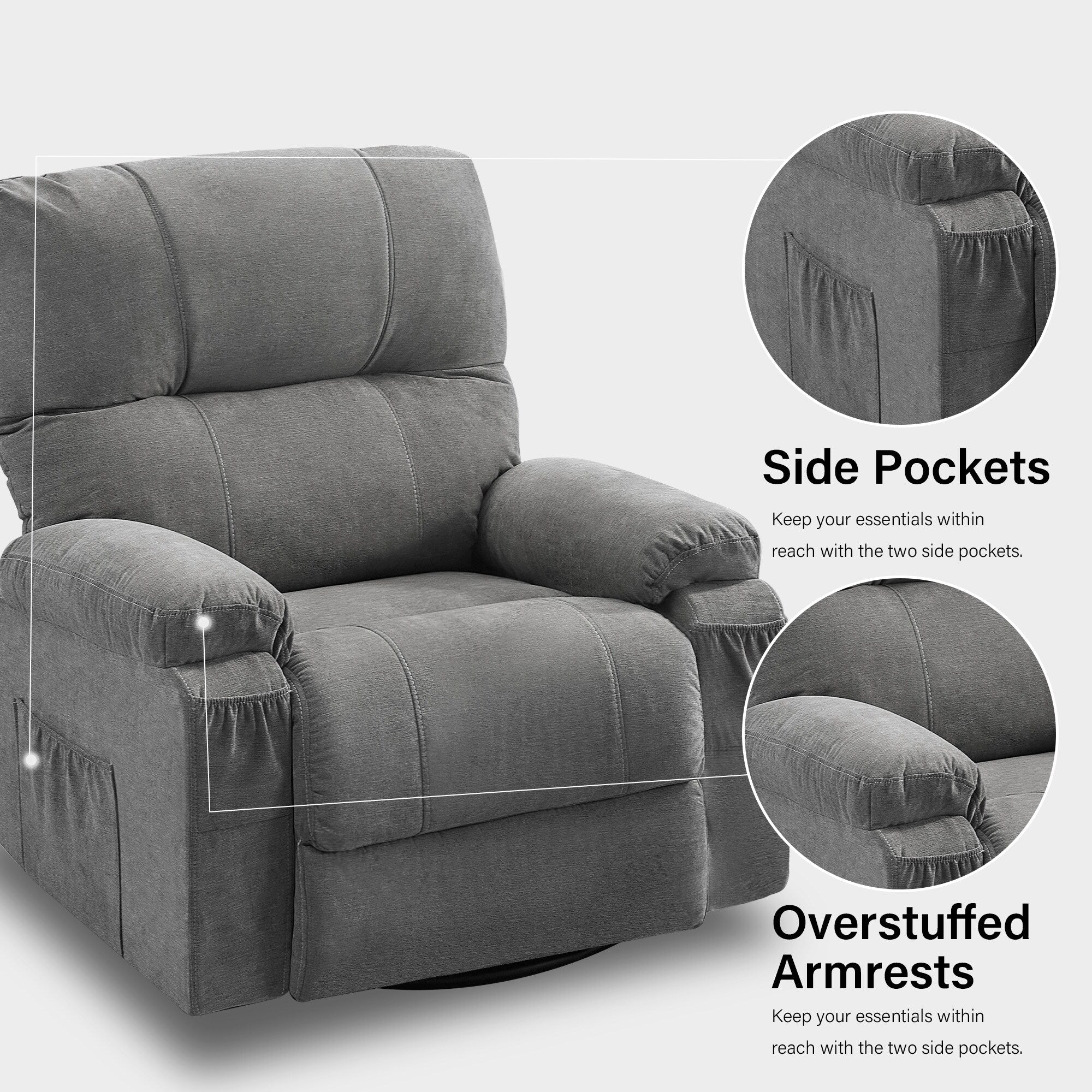 Fauteuil inclinable pivotant à 360 degrés, équipé d'un coussin et d'un dossier moelleux, fauteuil confortable