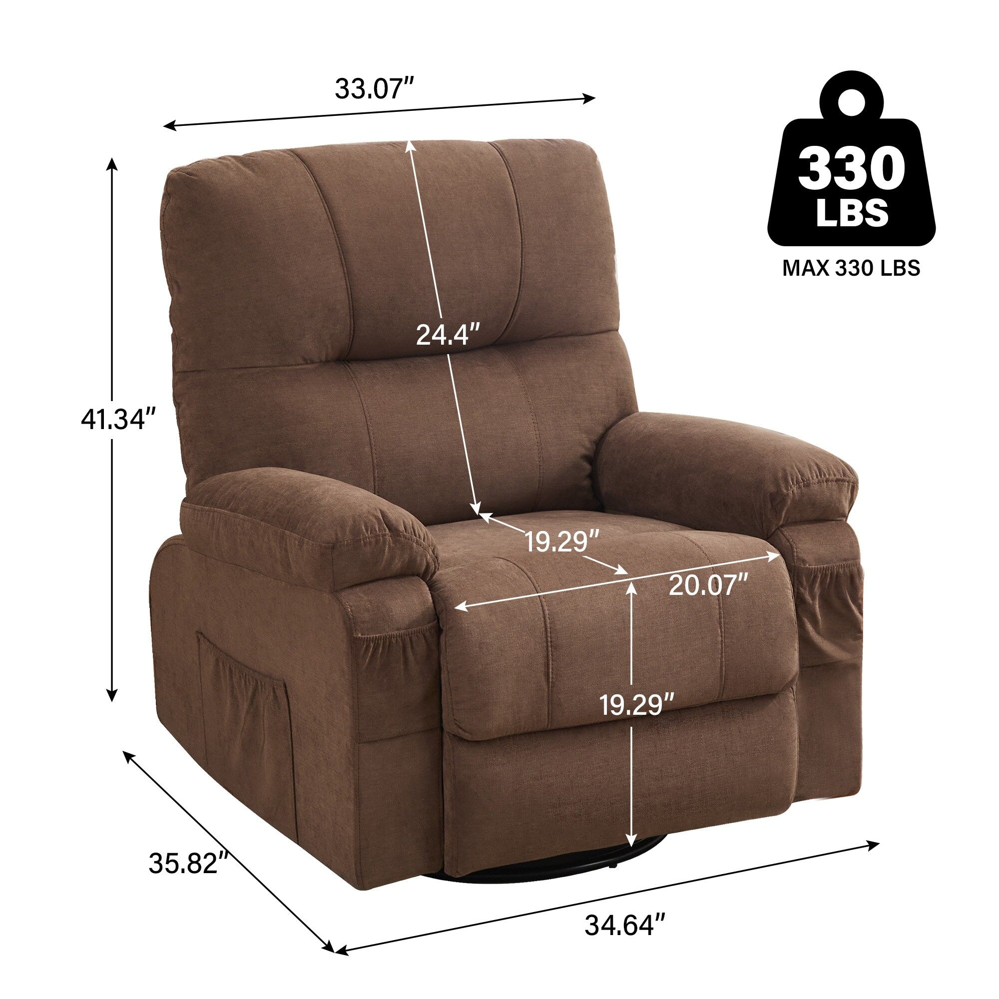 Fauteuil inclinable pivotant à 360 degrés, équipé d'un coussin et d'un dossier moelleux, fauteuil confortable