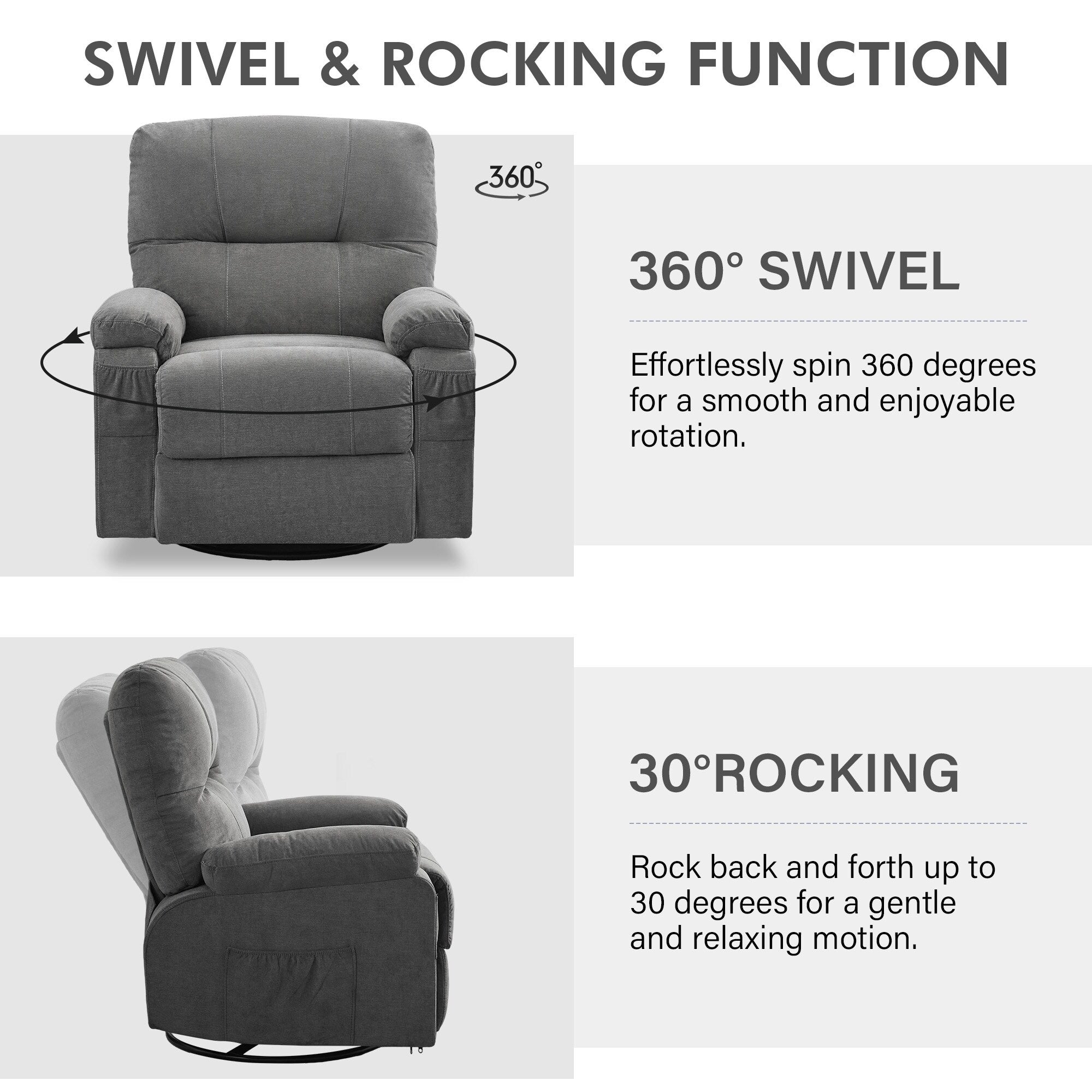 Fauteuil inclinable pivotant à 360 degrés, équipé d'un coussin et d'un dossier moelleux, fauteuil confortable