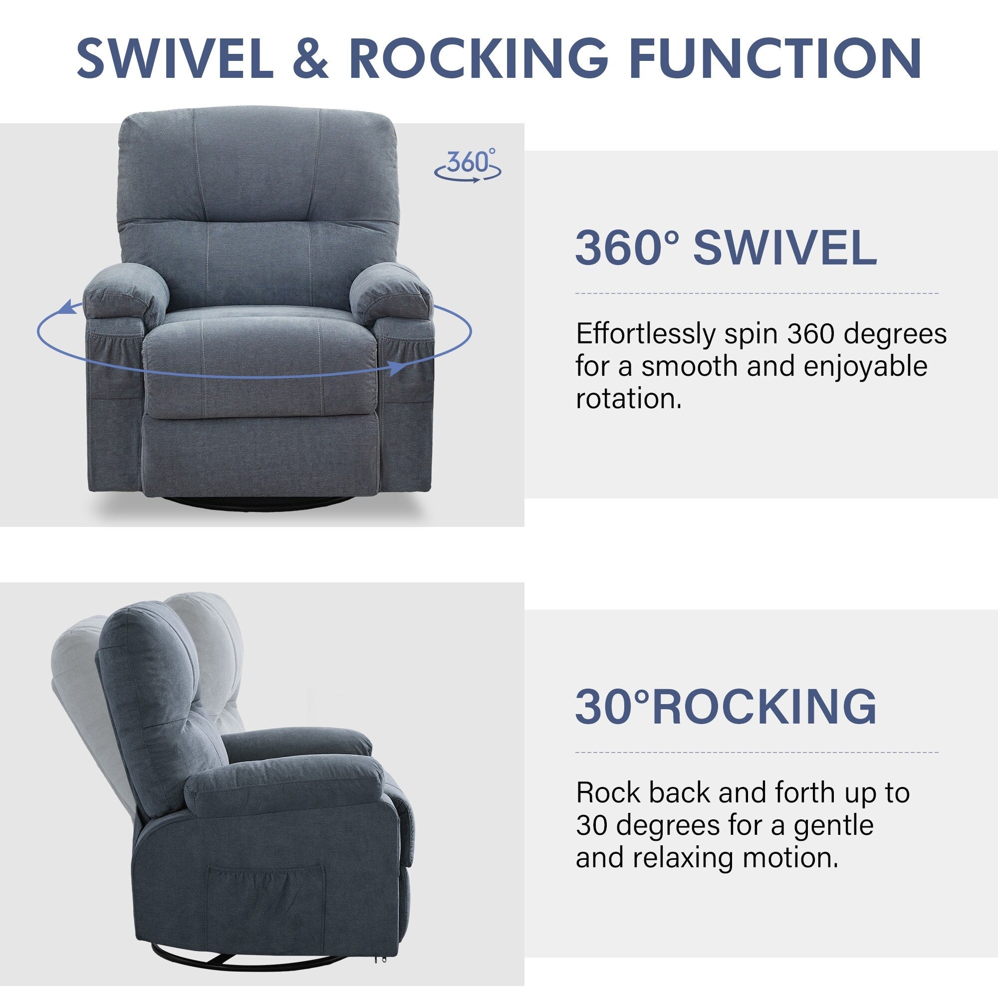 Fauteuil inclinable pivotant à 360 degrés, équipé d'un coussin et d'un dossier moelleux, fauteuil confortable
