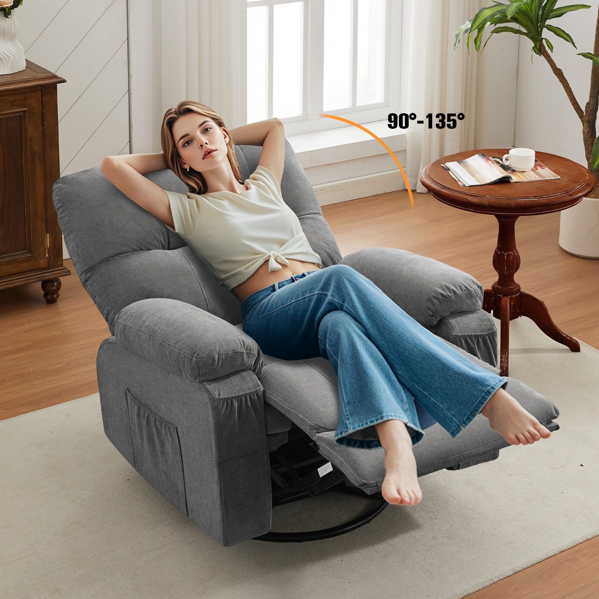 Fauteuil inclinable pivotant à 360 degrés, équipé d'un coussin et d'un dossier moelleux, fauteuil confortable
