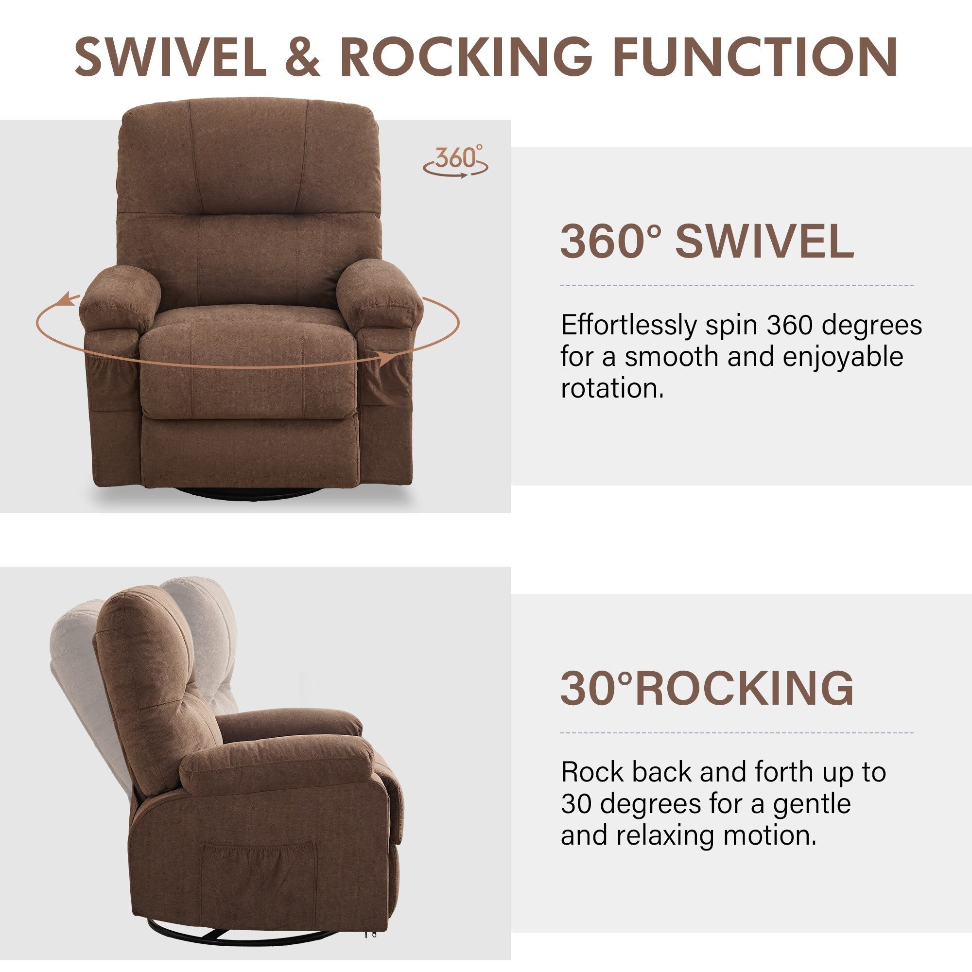 Fauteuil inclinable pivotant à 360 degrés, équipé d'un coussin et d'un dossier moelleux, fauteuil confortable