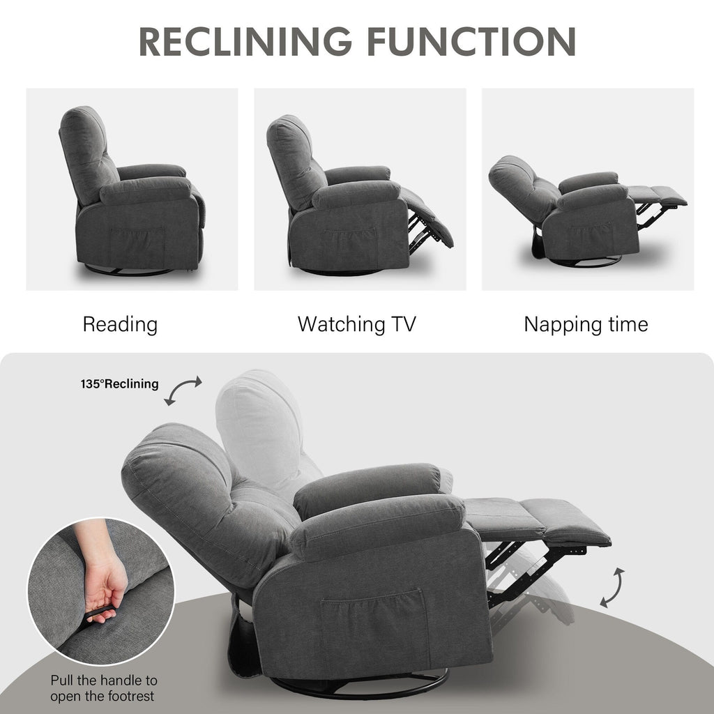 Fauteuil inclinable pivotant à 360 degrés, équipé d'un coussin et d'un dossier moelleux, fauteuil confortable
