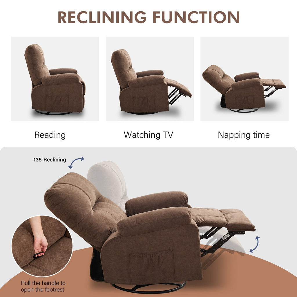 Fauteuil inclinable pivotant à 360 degrés, équipé d'un coussin et d'un dossier moelleux, fauteuil confortable