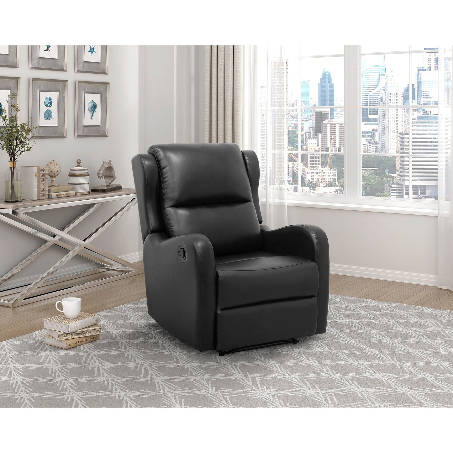 Fauteuil inclinable 1 pièce, assise confortable, revêtement en similicuir, meubles de salon en bois massif