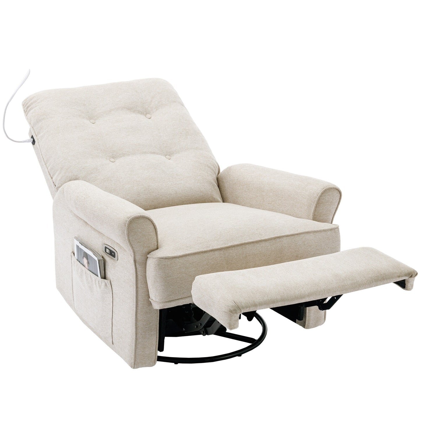 Fauteuil inclinable pivotant à 270 degrés avec port USB, poche latérale et lampe tactile